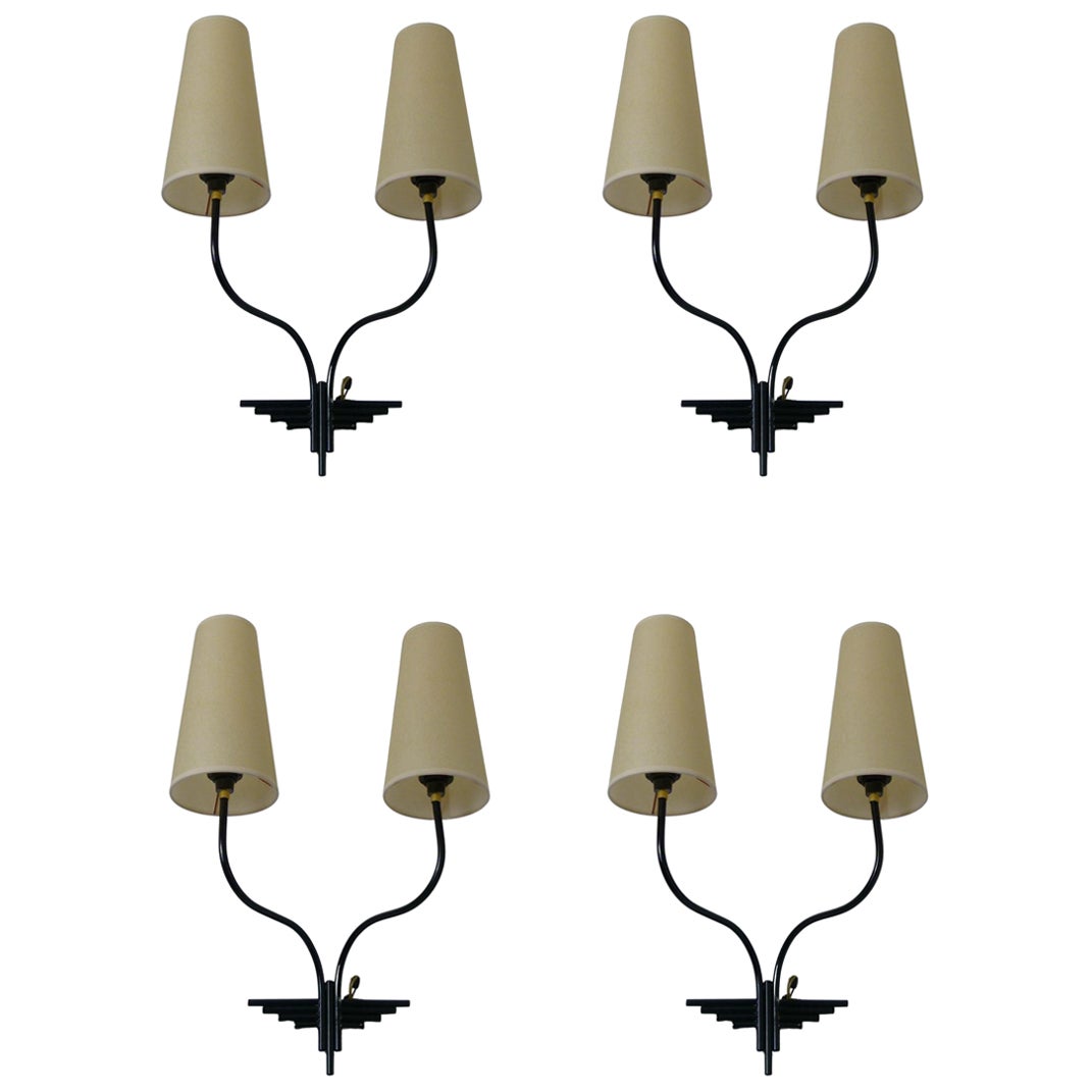 Set of 4 Double Sconce French Work, circa 1950