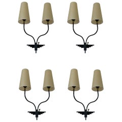 Set of 4 Double Sconce French Work, circa 1950