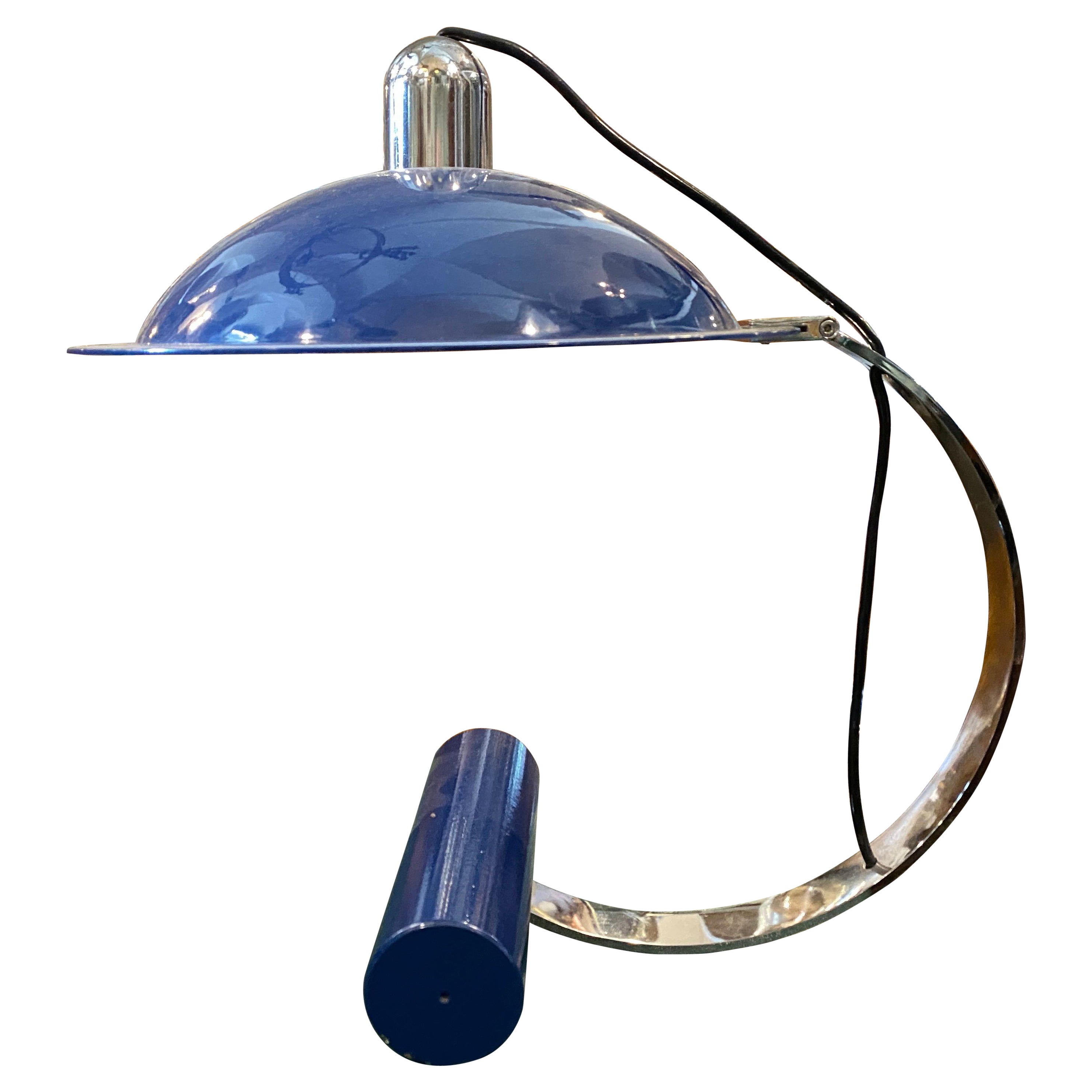 1970 De Pas D'Urbino Lomazzi for Stilnovo Blue Painted Metal and Steel Desk Lamp
