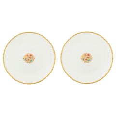 Contemporary Set of 2 Dinner Plates Gold Hand Painted Porcelain