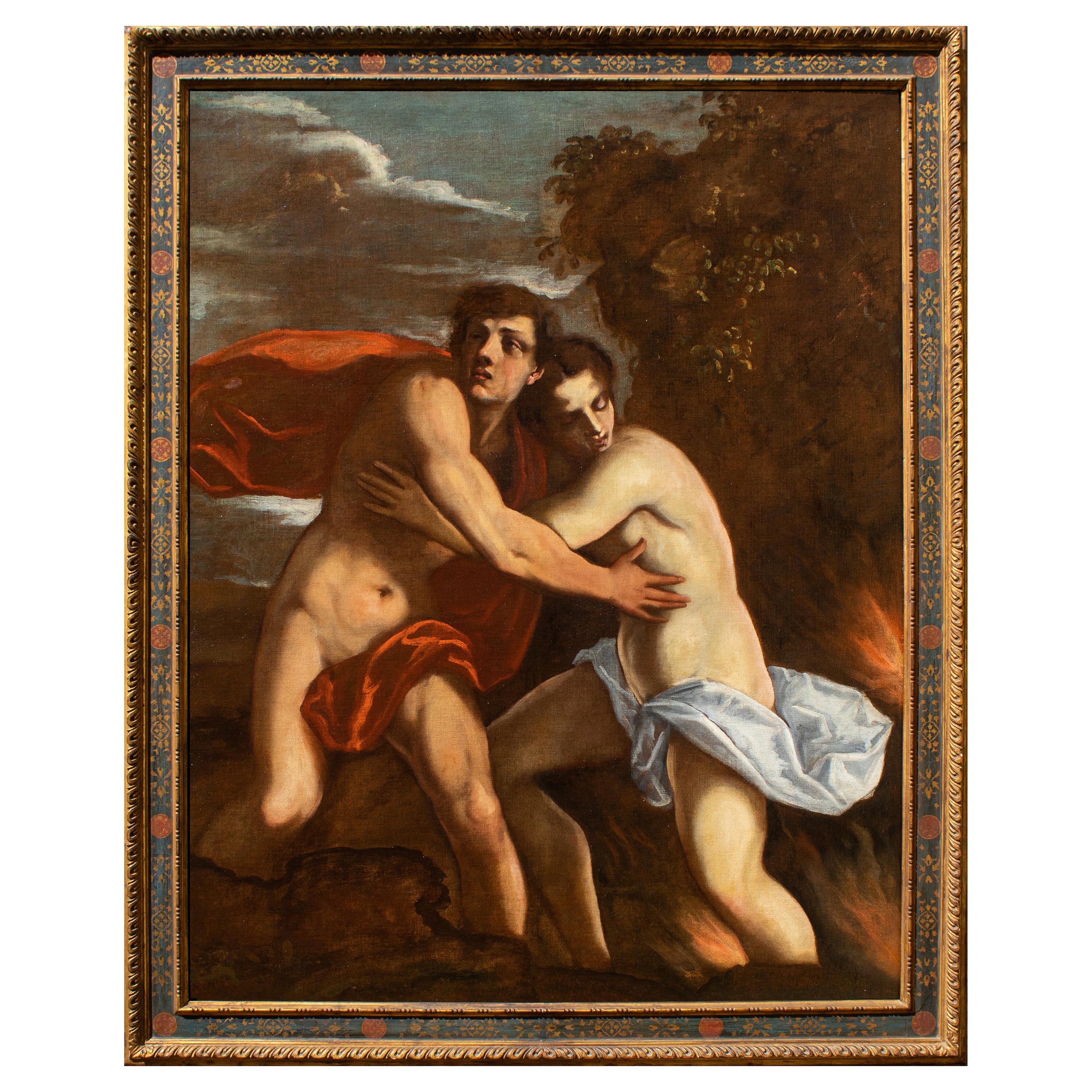 17th Century Orpheus and Eurydice Mithological Painting Pietro Della Vecchia Oil