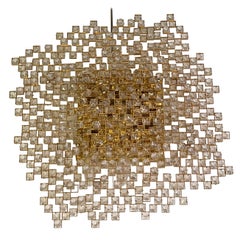 Geometric Gilt Brass and Crystal Flush Mount Attr. to Lobmeyr, circa 1960s