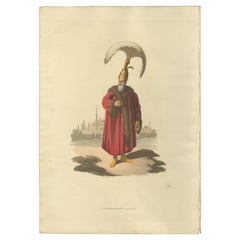 Impression ancienne d'un officier de Capidgi Bachi, le costume militaire de Turquie, 1818