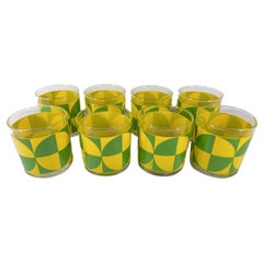 Set of 8 Libbey Vintage Op-Art Rocks Glasses Signed M. Petti