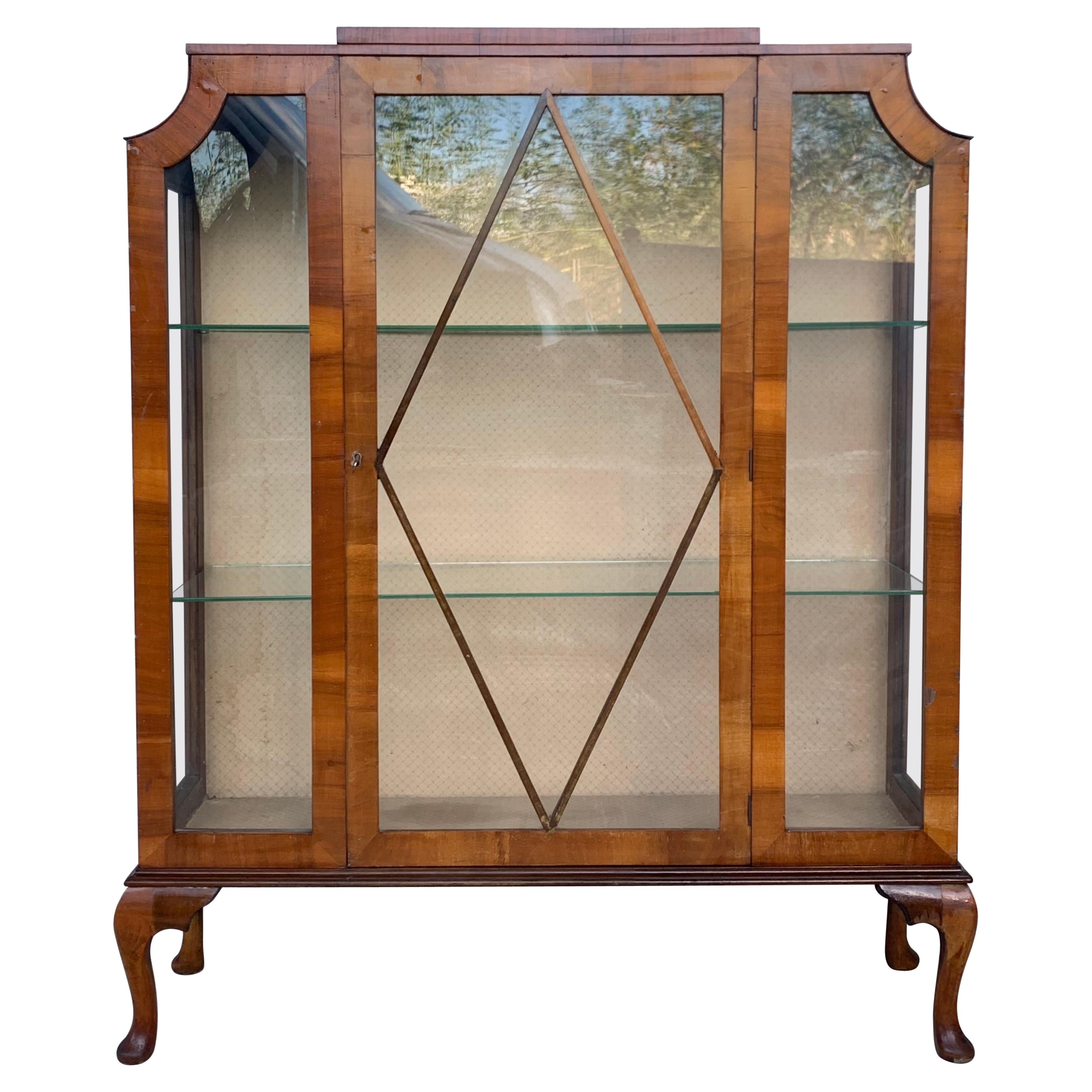 Art Deco Cathedral Display Cabinet with Cabriole Legs, Vitrine, circa 1930