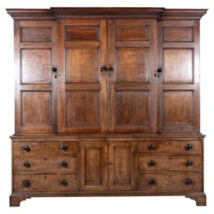 Antique English George III Oak Breakfront Housekeepers Cupboard