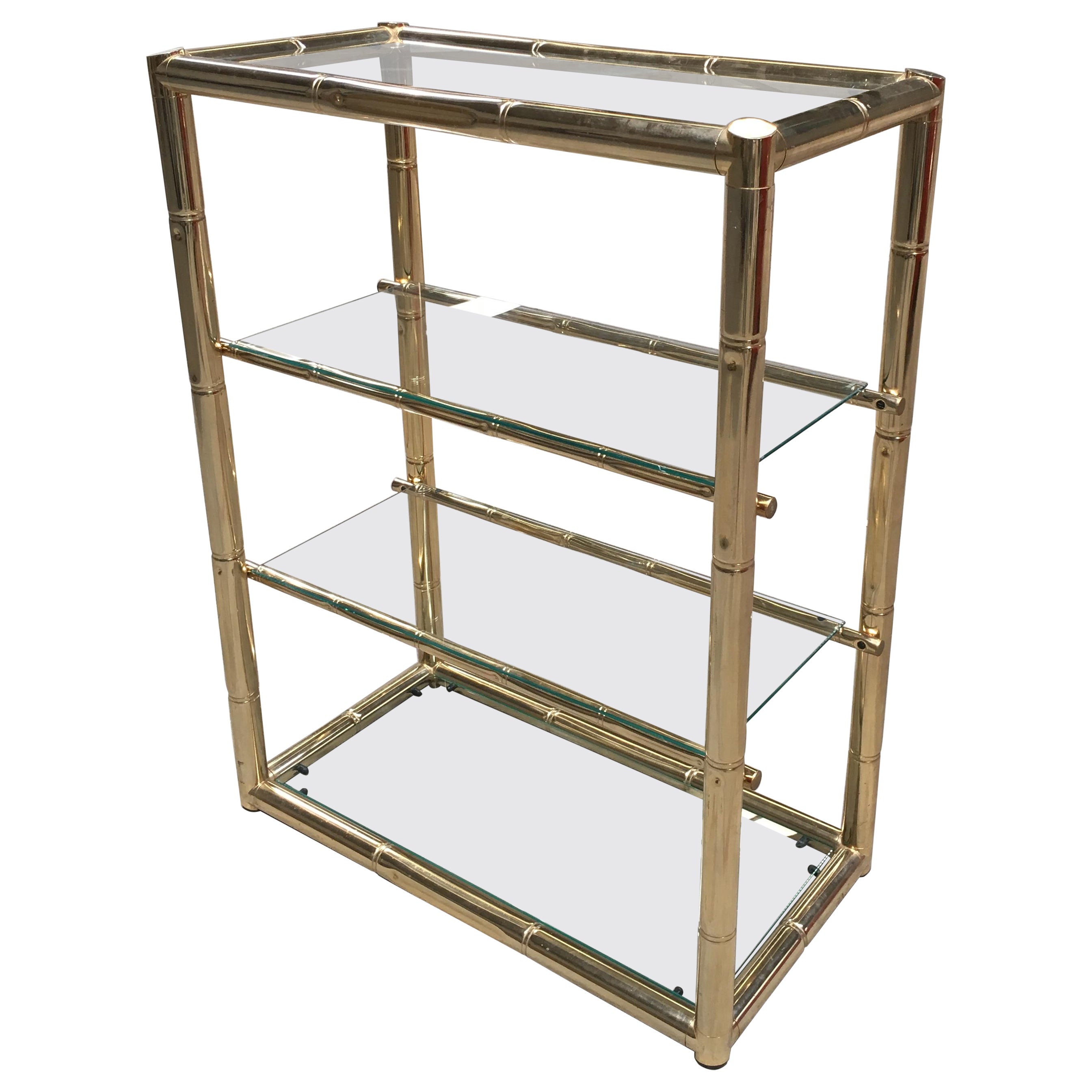 Mid-Century Modern Italian Four-Tier Gilt Metal Faux Bamboo Étagère with Glasses