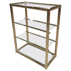 Retro Mid-Century Modern Italian Four-Tier Gilt Metal Faux Bamboo Étagère with Glasses