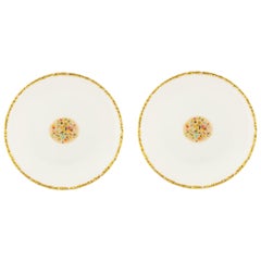 Contemporary Set of 2 Dessert Plates Gold Hand Painted Porcelain