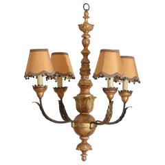 Italian Louis XVI Style Carved Giltwood & Iron 4-Light Chandelier, Mid 19th Cen