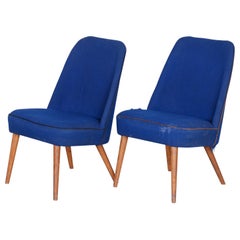 Set of 2 Blue Mid Century Armchairs, Made in 1950s Czechia. Ash, Original