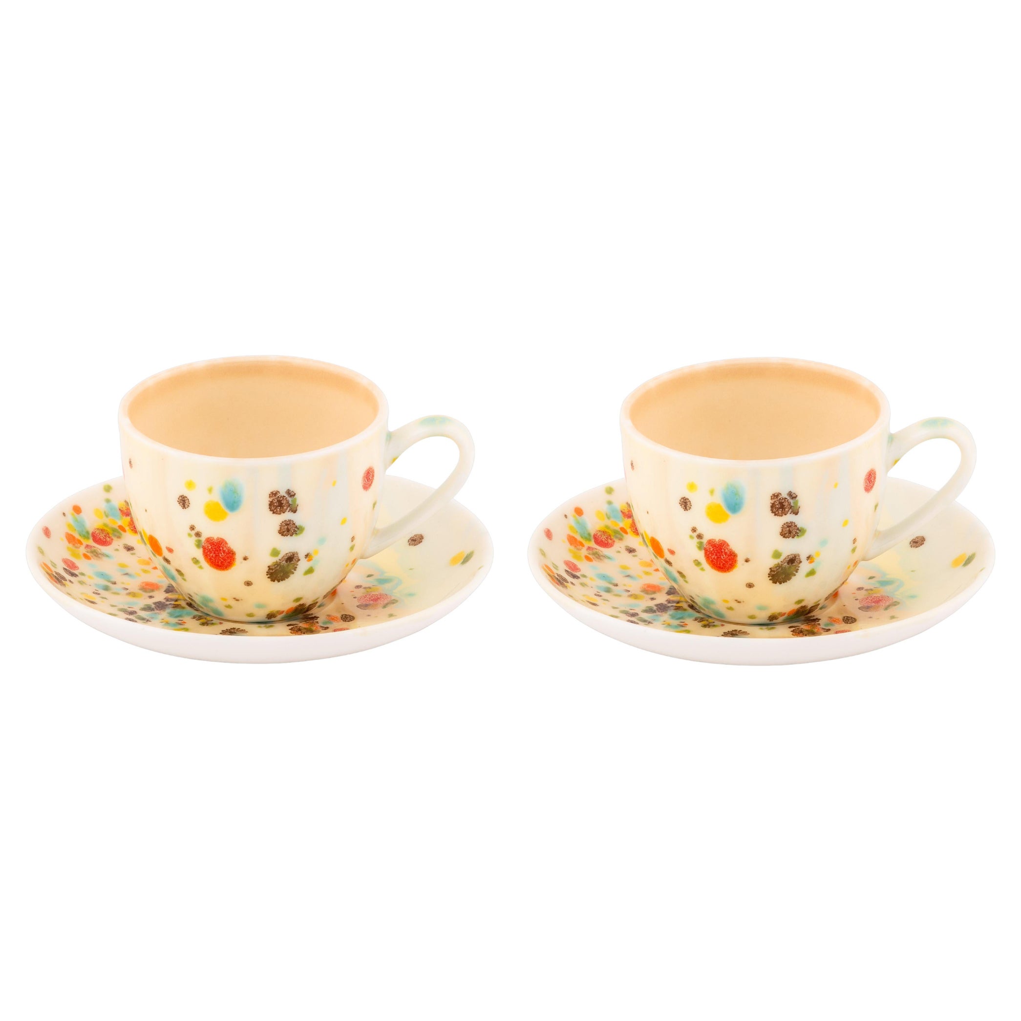 Contemporary Set of 2 Coffee Cups and Saucer Hand decorated Porcelain Tableware