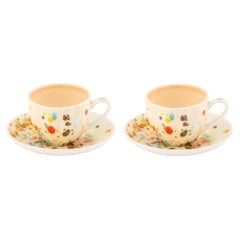 Set of 2 Coffee Cups and Saucer Hand Painted Coralla Maiuri Modern New