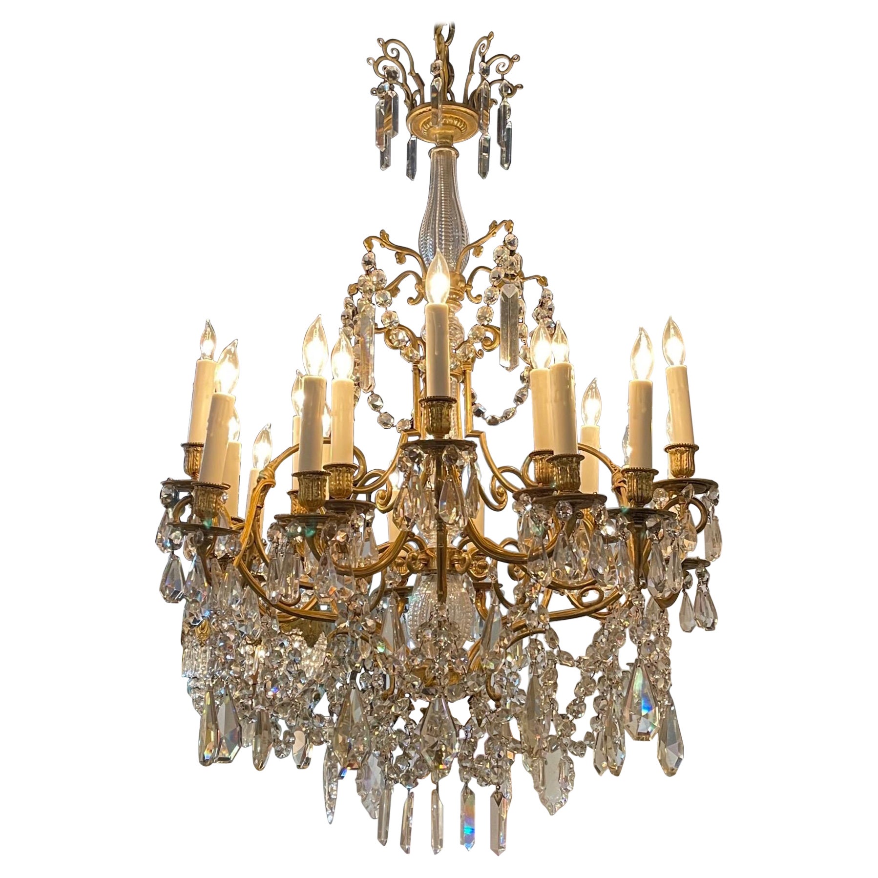 19th Century French Gilt Bronze and Crystal 20 Light Chandelier