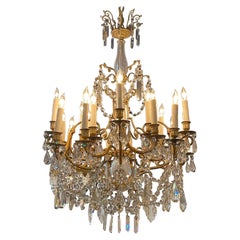 Antique 19th Century French Gilt Bronze and Crystal 20 Light Chandelier