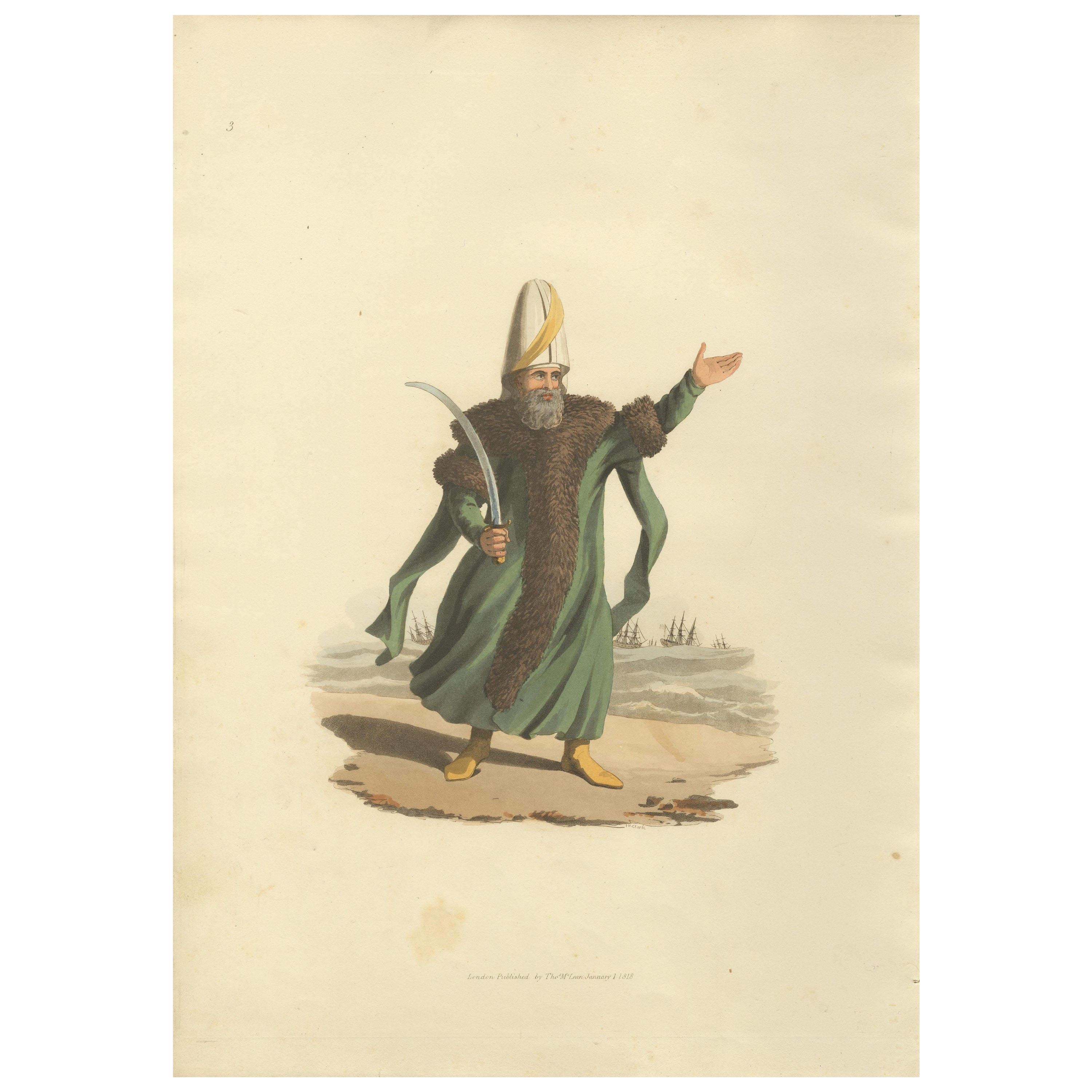 Impression ancienne du capitaine Pacha, la costume militaire de la Turquie, 1818