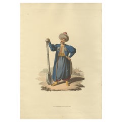 Stampa antica di portatore di mestolo, Il costume militare della Turchia, 1818