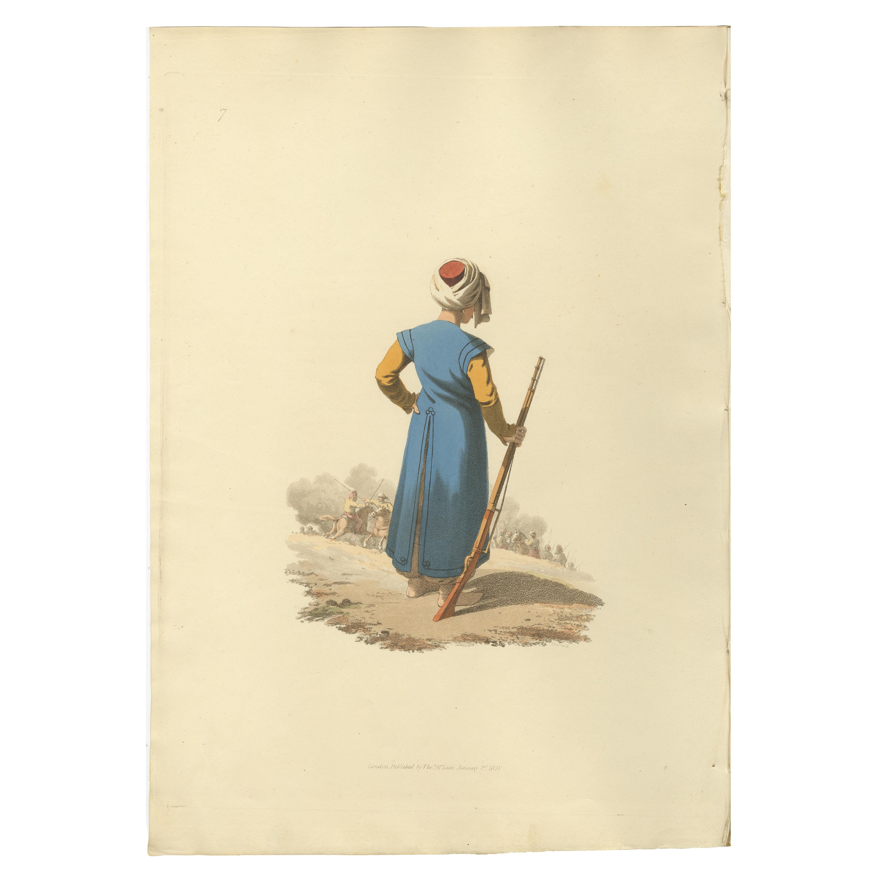 Antique Print Mameluke of Constantinople, The Military Costume of Turkey, 1818