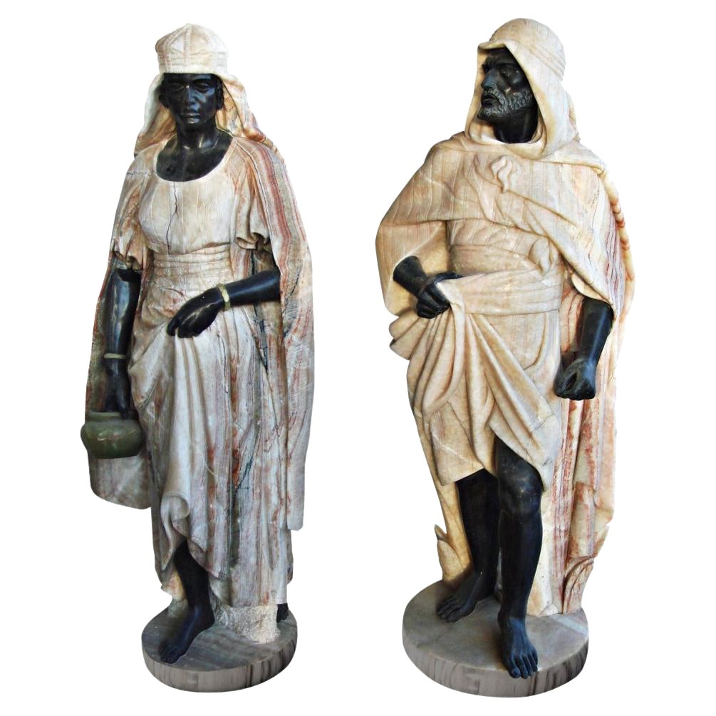 Pair of Sculptures of Shakespeare's Characters, Othello and Desdemona in Onyx
