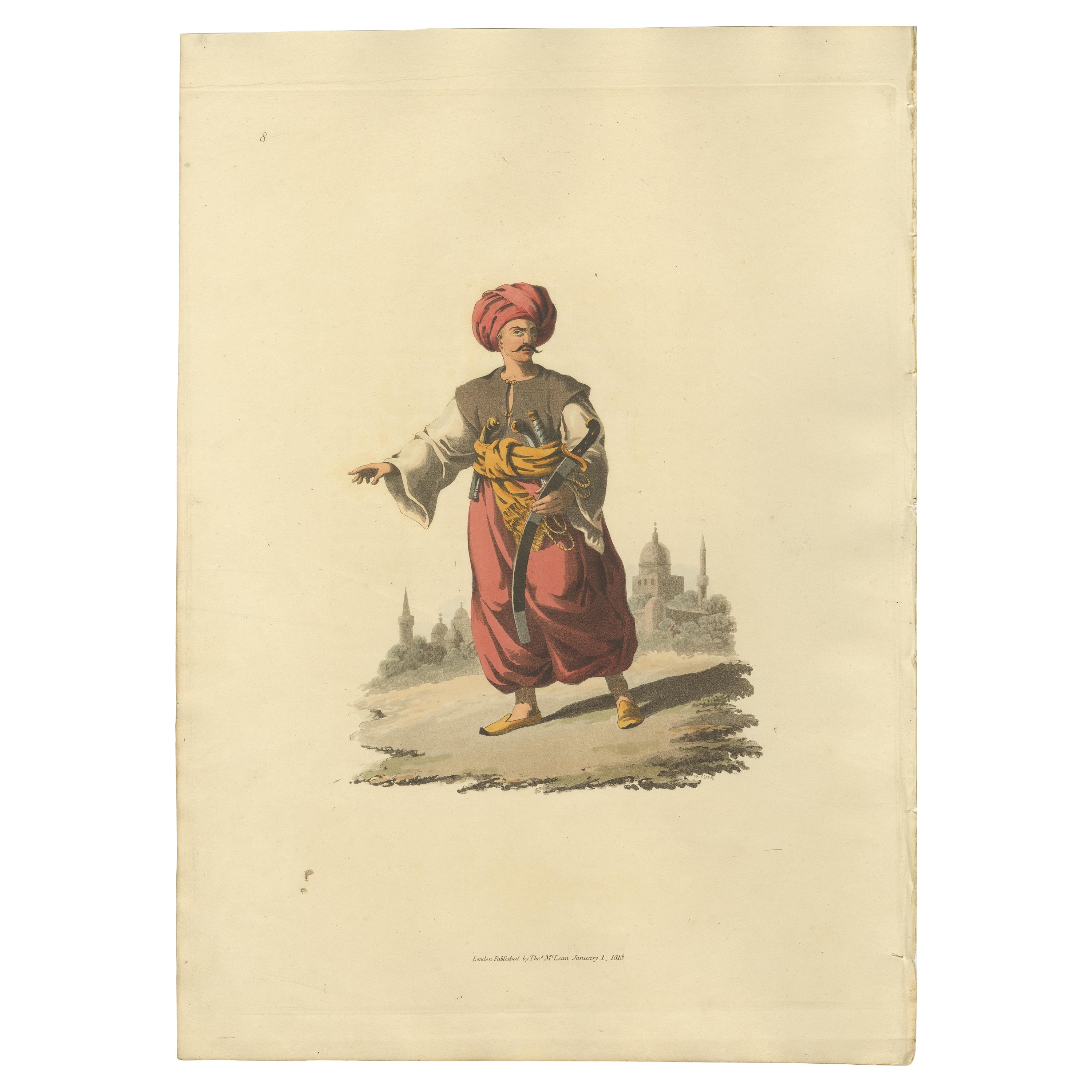 Antique Print of Mameluke of Egypt, the Military Costume of Turkey, 1818