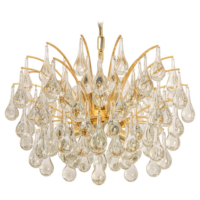 1 of 2 Large Murano Glass Tear Drop Chandelier, Christoph Palme, Germany,  1970s For Sale at 1stDibs