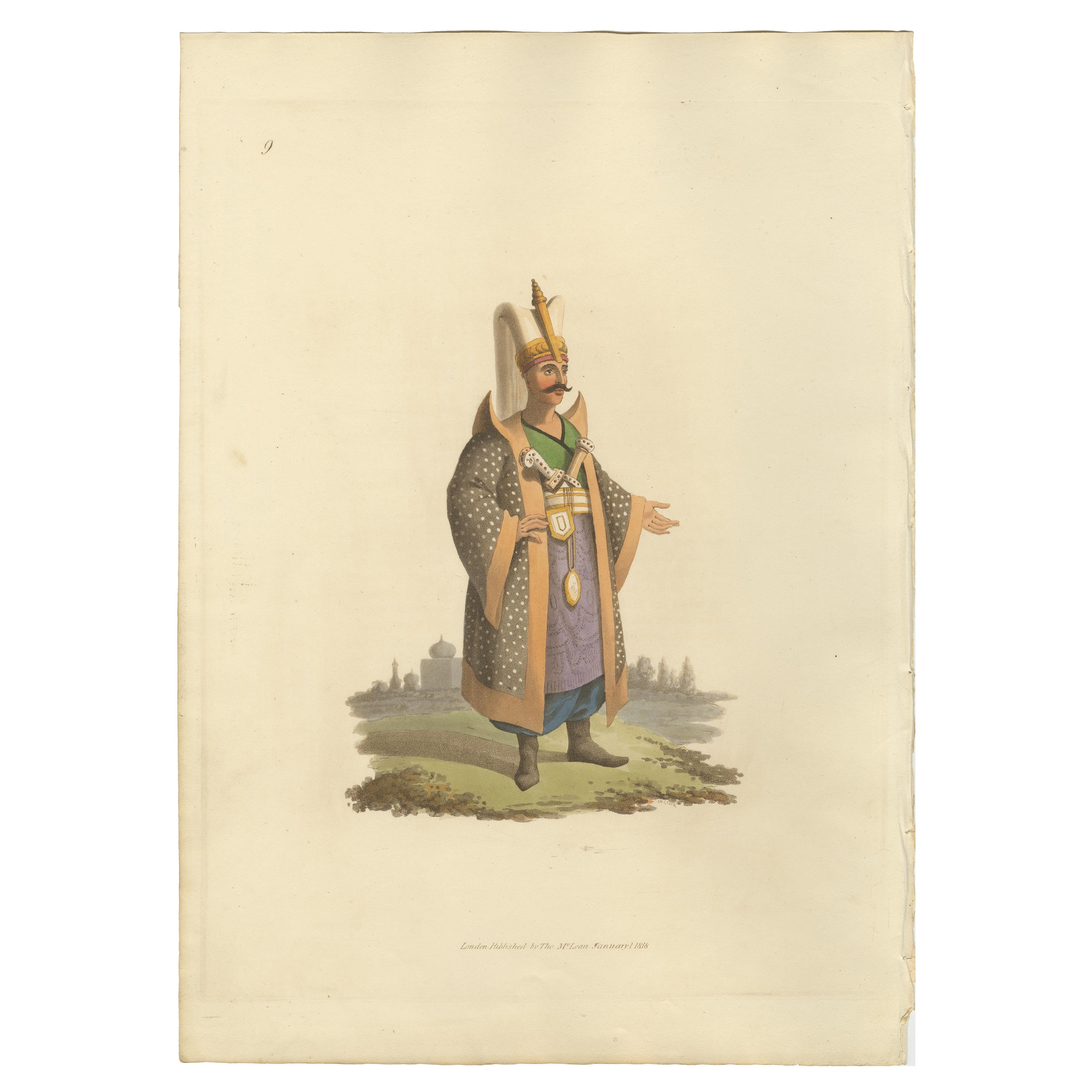 Antique Print of Colonel of Janizaries, the Military Costume of Turkey, 1818 For Sale