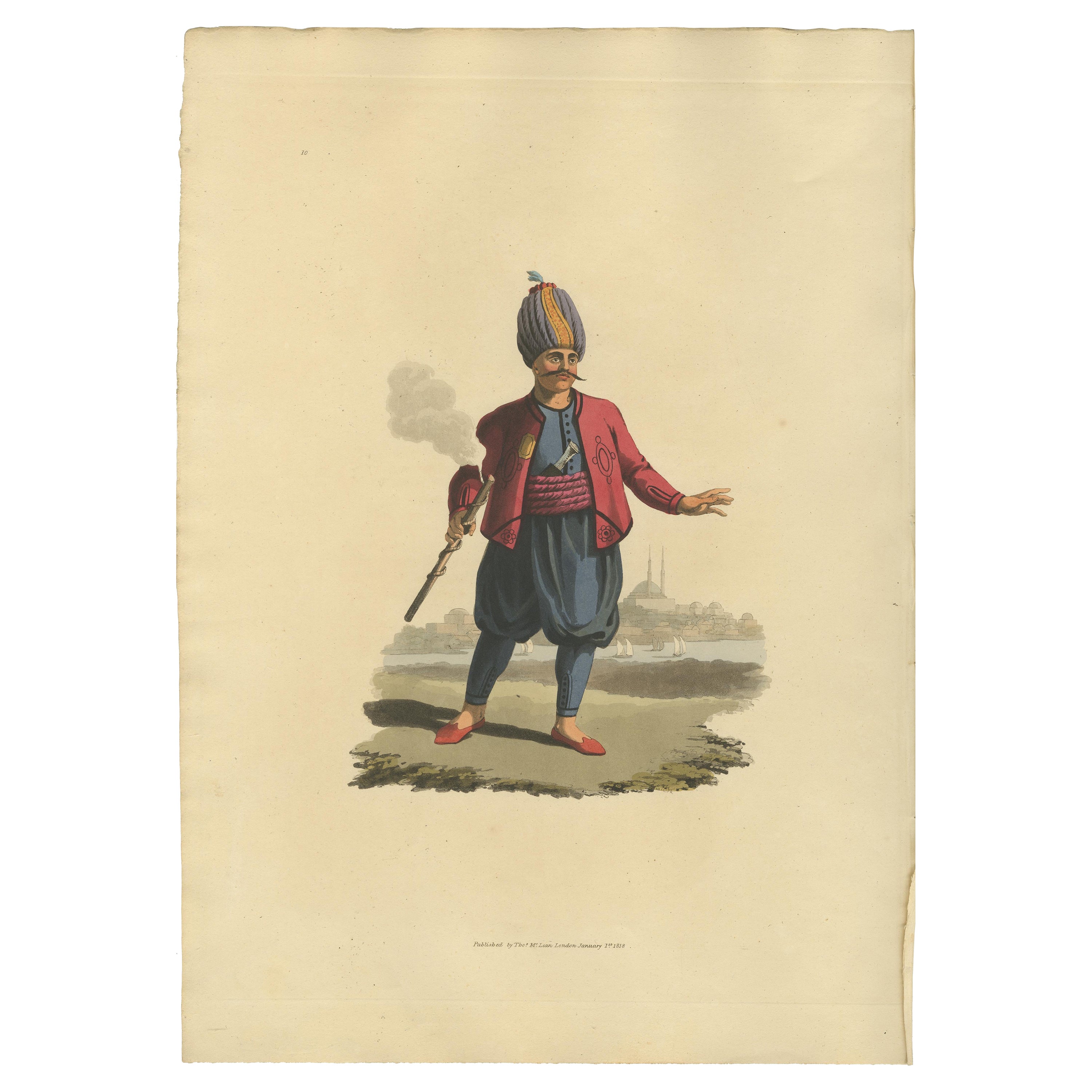 Antique Print Soldier of Turkish Artillery, The Military Costume of Turkey, 1818 For Sale