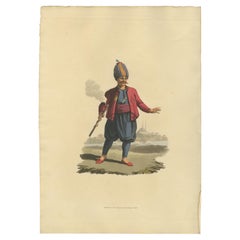 Antique Print Soldier of Turkish Artillery, The Military Costume of Turkey, 1818
