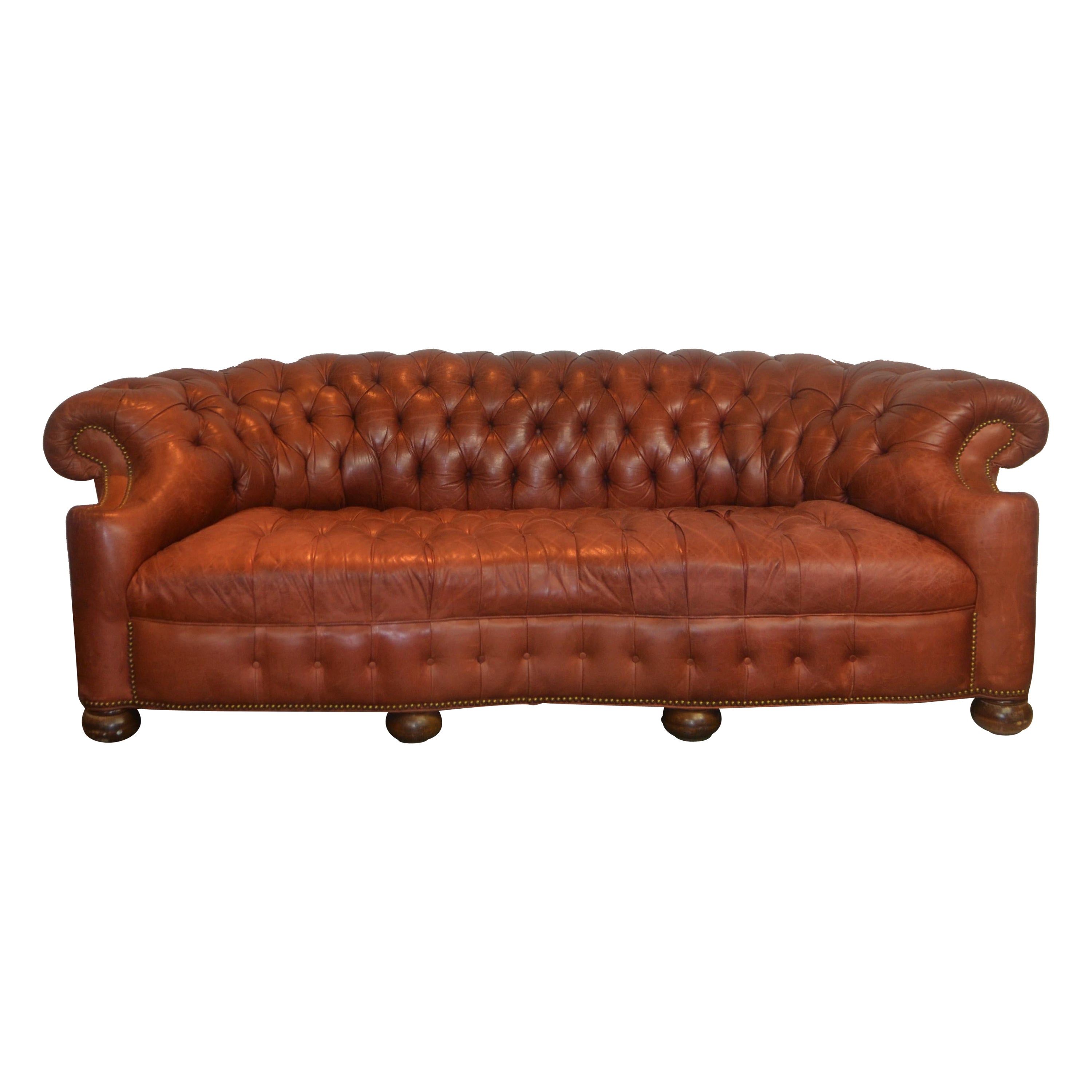Chesterfield Style Cigar Leather Sofa For Sale