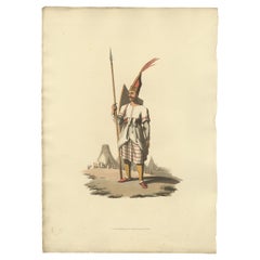 Antiker Druck des Offiziers von Spahis, das militärische Kostüm der Türkei 1818