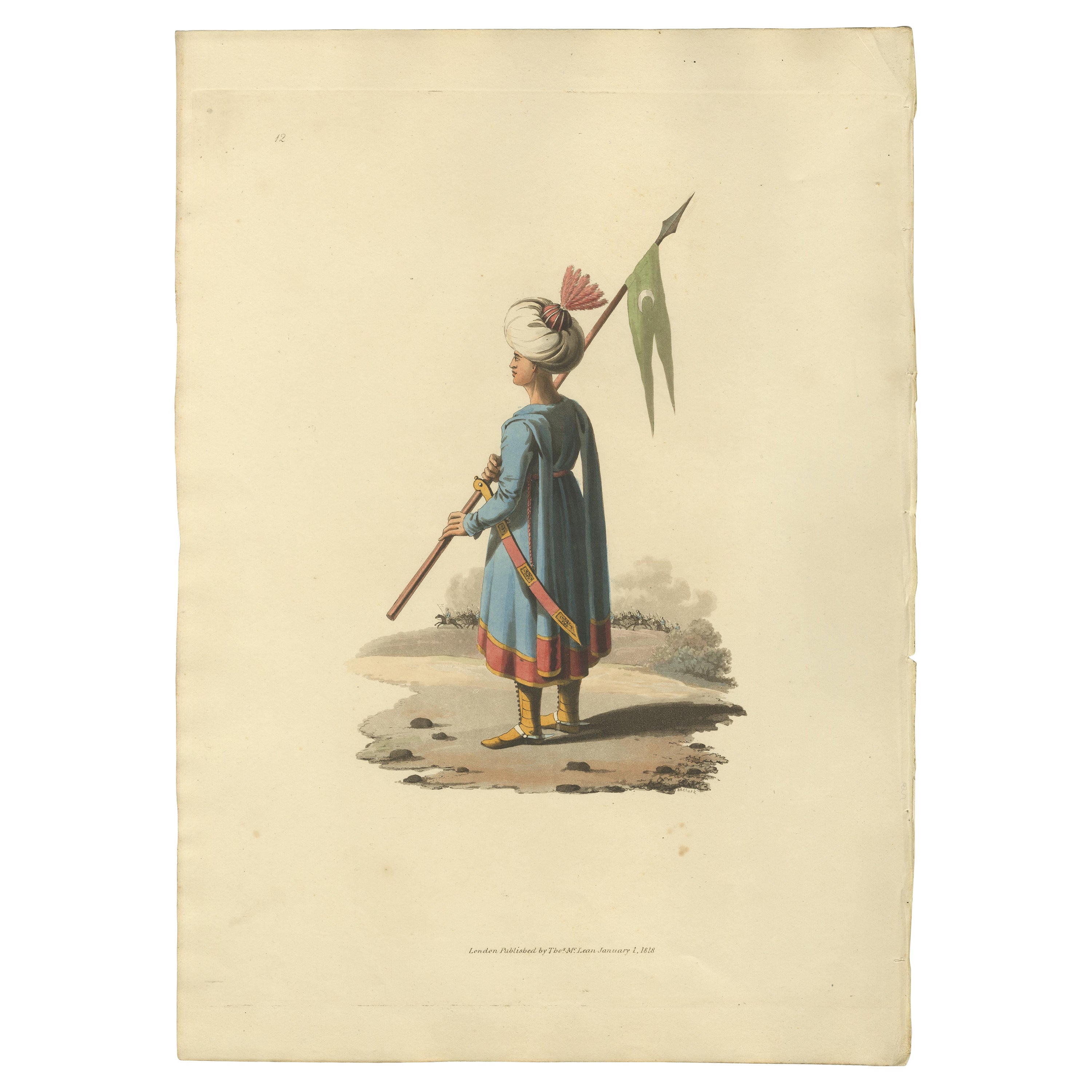 Ensign Bearer of the Spahis, le costume militaire de la Turquie, 1818 en vente