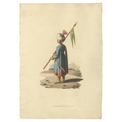 Antique Print Ensign Bearer of the Spahis, The Military Costume of Turkey, 1818