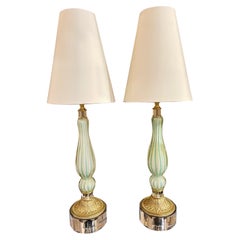 Pair of Vintage Murano Glass Lamps with Custom Gilt and Lucite Additions