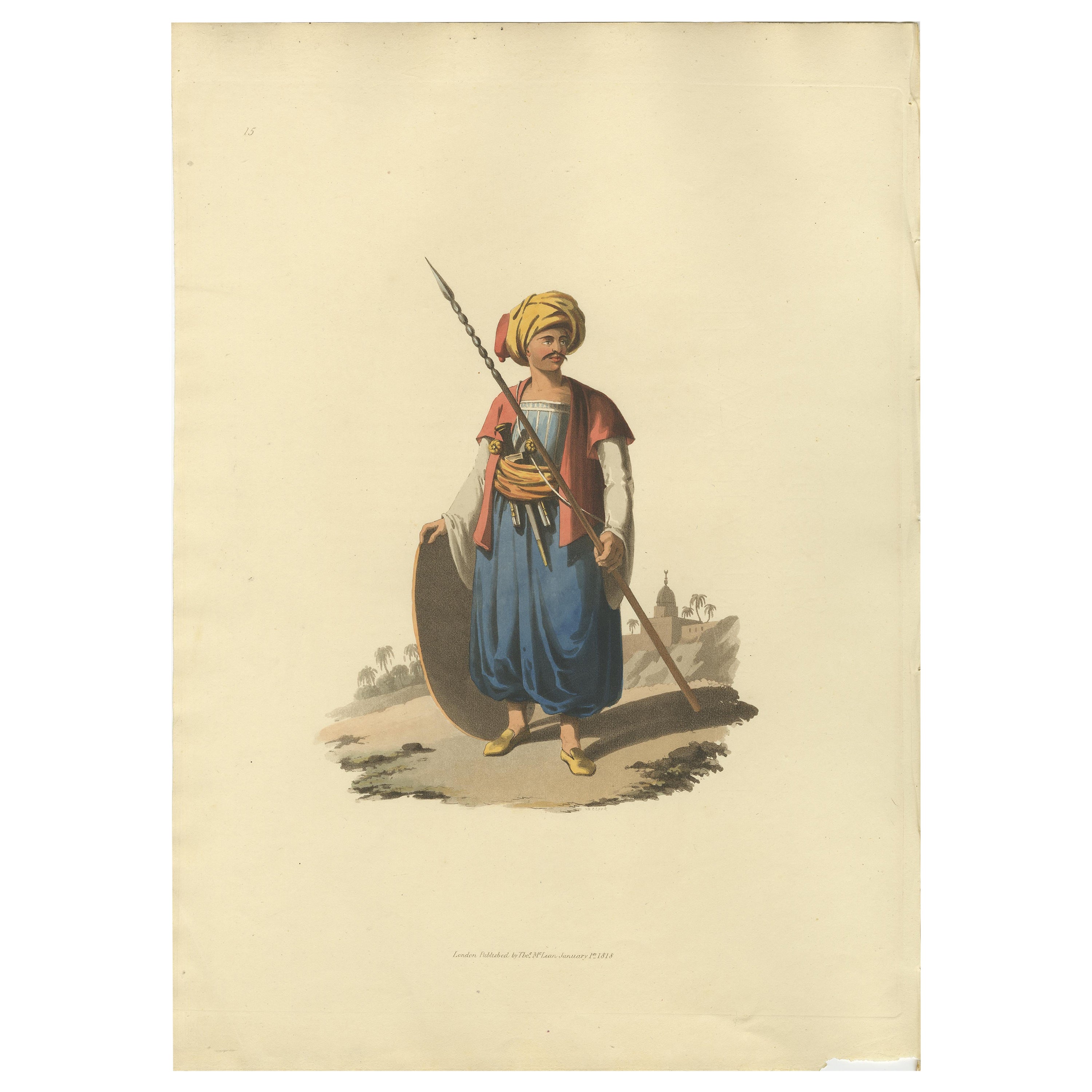 Antique Print of Mameluke of Grand Vizier, the Military Costume of Turkey, 1818