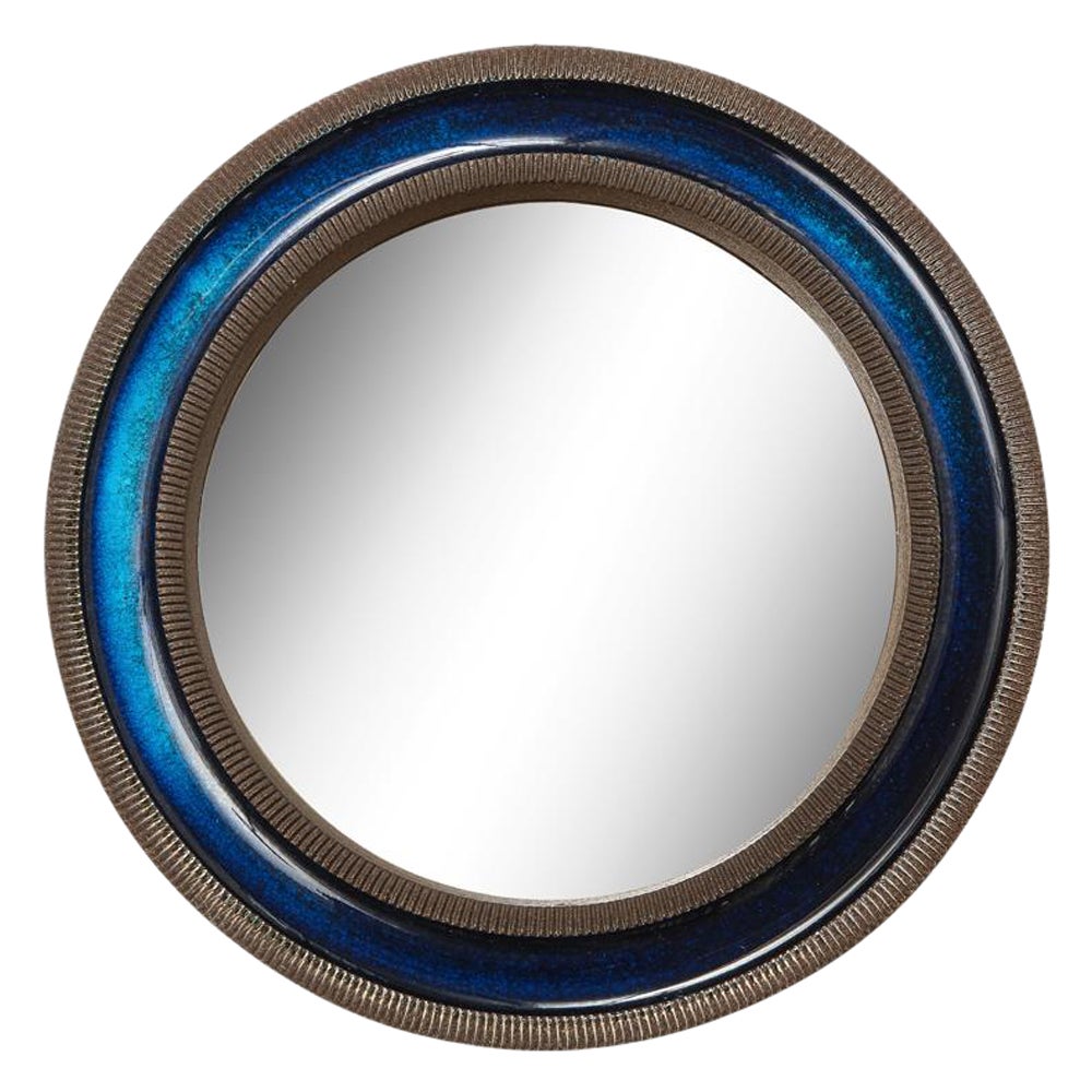 Erik Reiff for Knabstrup Mirror, Ceramic, Blue, Signed For Sale