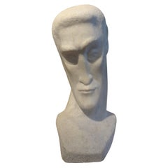Retro Mid-Century Modern Carrara Marble Bust