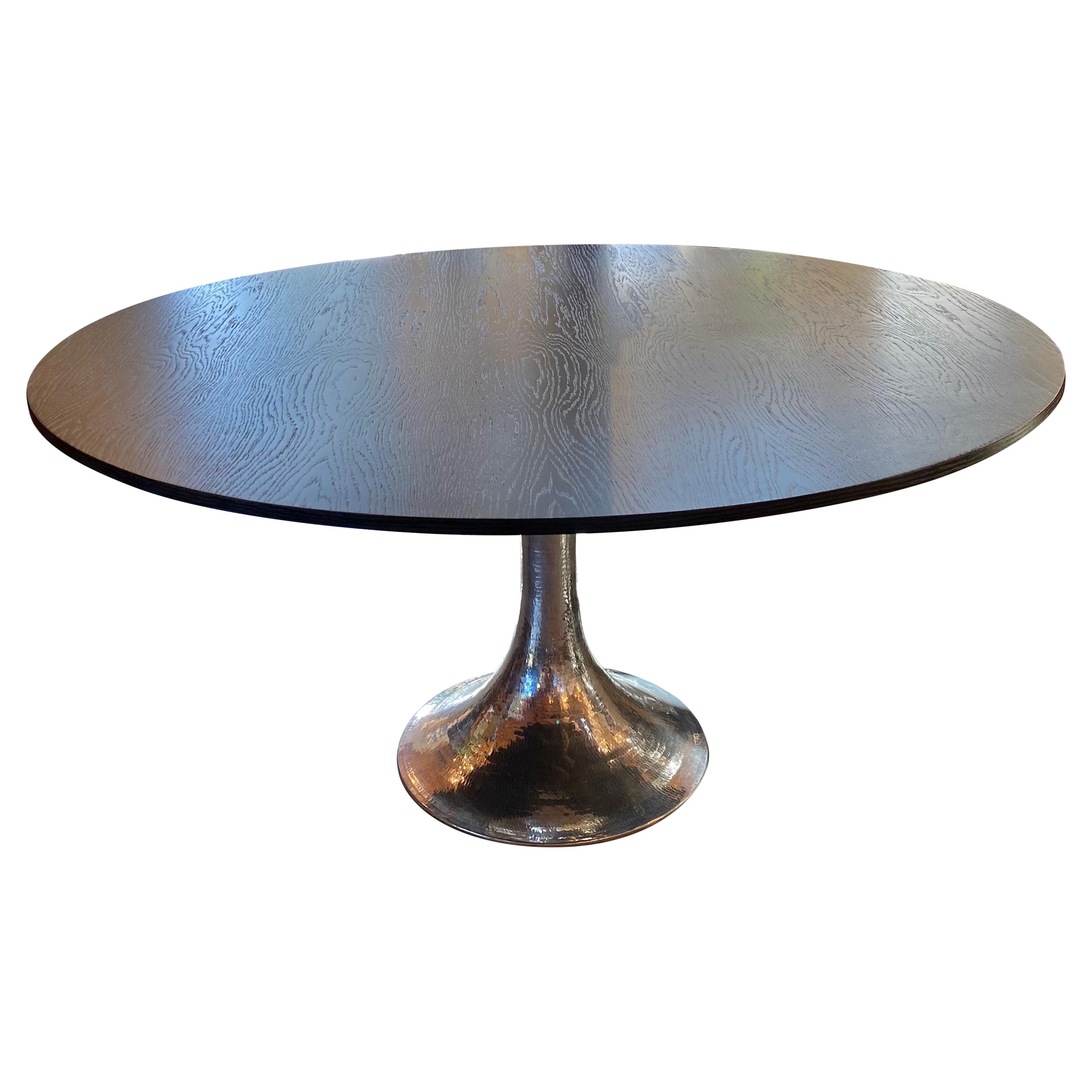 Round Dinning Table Dark Wood With Chrome Base