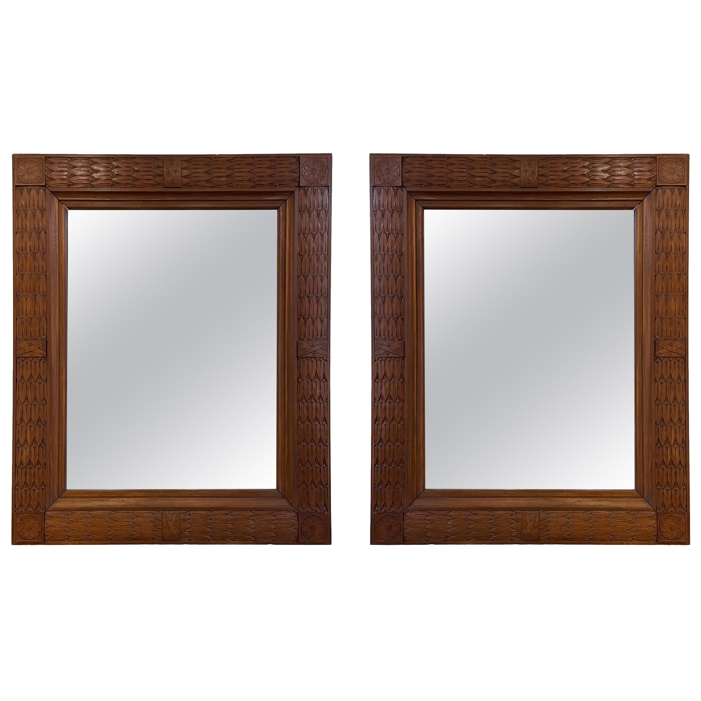 Pair of 1940s Carved Wood Mirrors