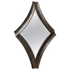 Mid-Century Brutalist Hammered Metal Beveled Mirror