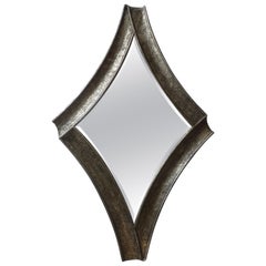 Vintage Midcentury Brutalist Hammered Metal Beveled Mirror