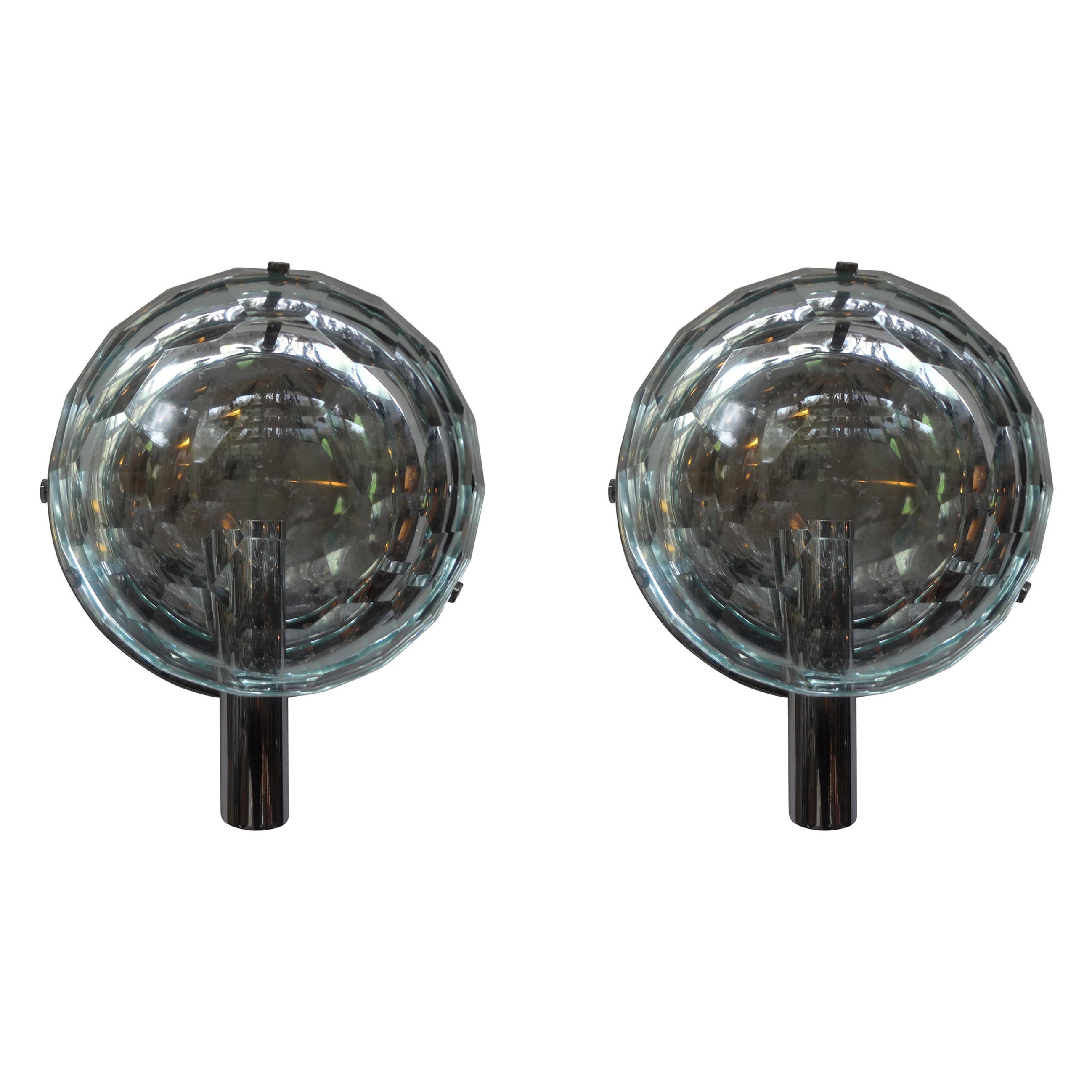 Pair of Italian Fontana Arte Style Faceted Glass Sconces