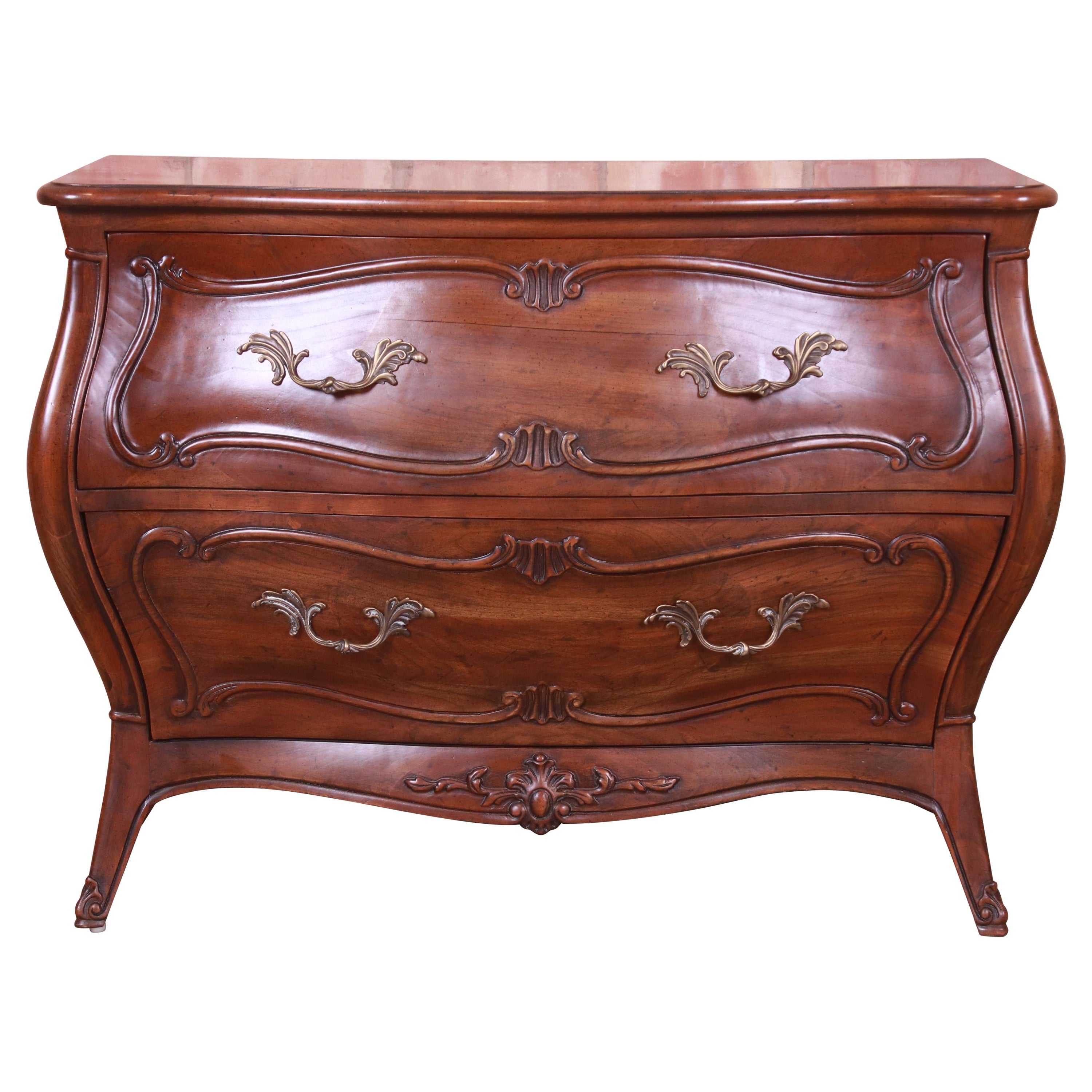 Henredon French Provincial Louis XV Carved Walnut Bombay Chest For Sale