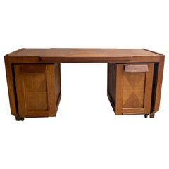 Guillerme & Chambron Oak Desk with Drawer Units, France, 1950's