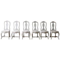 18th c. Swedish Rococo Period Set of Six Painted Dining Chairs