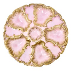 Antique French "Strauser & Son" Pink Limoges Porcelain Oyster Plate, Circa 1890