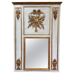 19th Century French Carved Giltwood and Painted Trumeau Mirror from Normandy