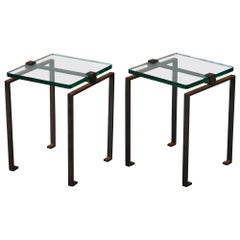 Pair of Glass and Oxidized Steel Side Tables