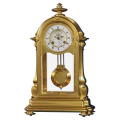 C.1870 French Gilt-Bronze Four-Glass Mantle Clock with a Coup-Perdu Escapement