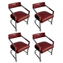 Milo Baughman Rolling Chairs, Chrome and Leather, Set of 4