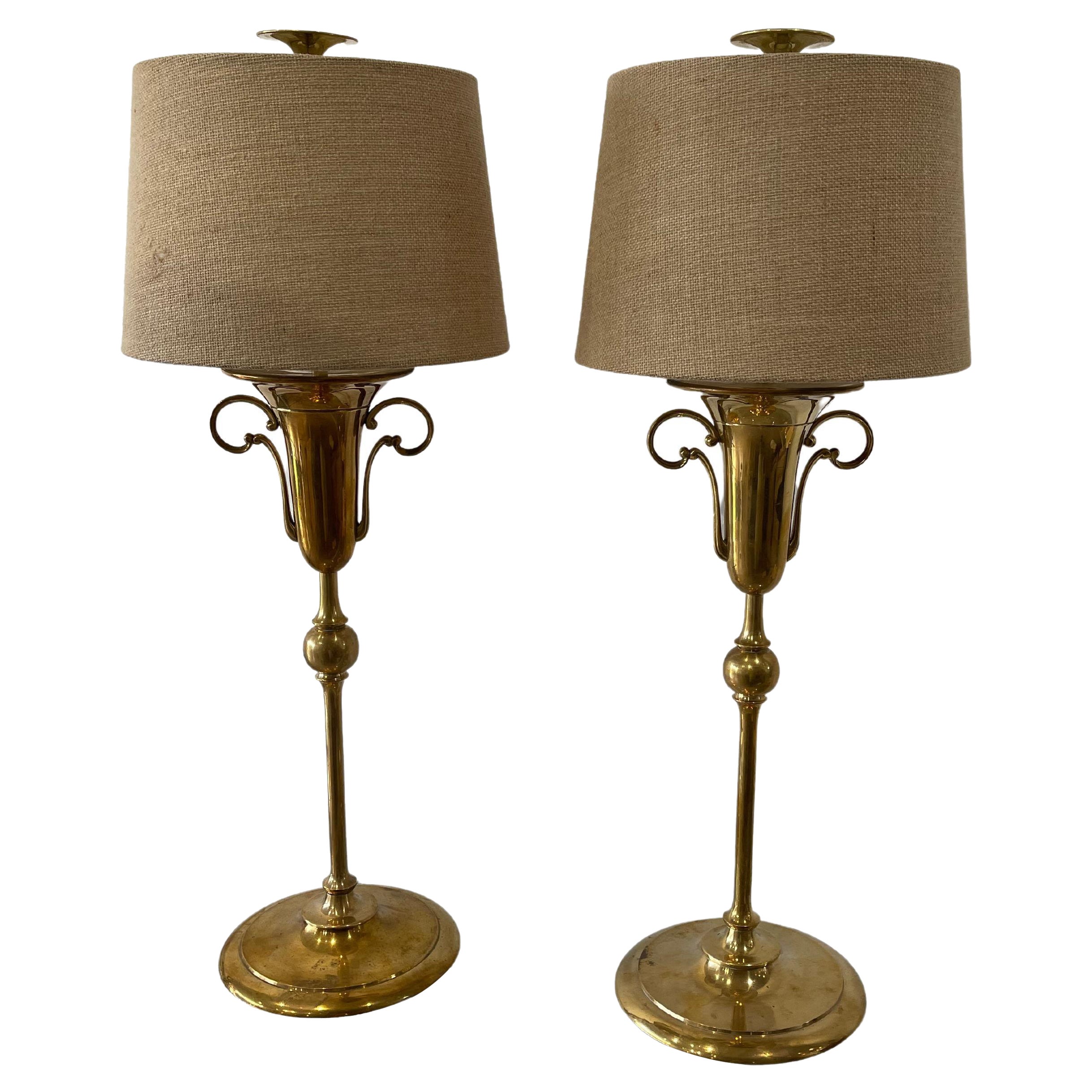 Pair of Brass Lamps in the Manner of Parzinger For Sale